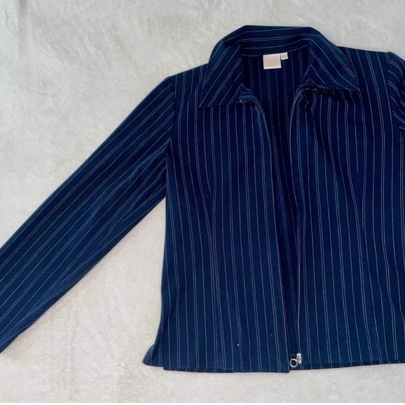 Vintage Pinstripe 2 Piece Matching Pantsuit Set - Navy and White - Picture 4 of 11